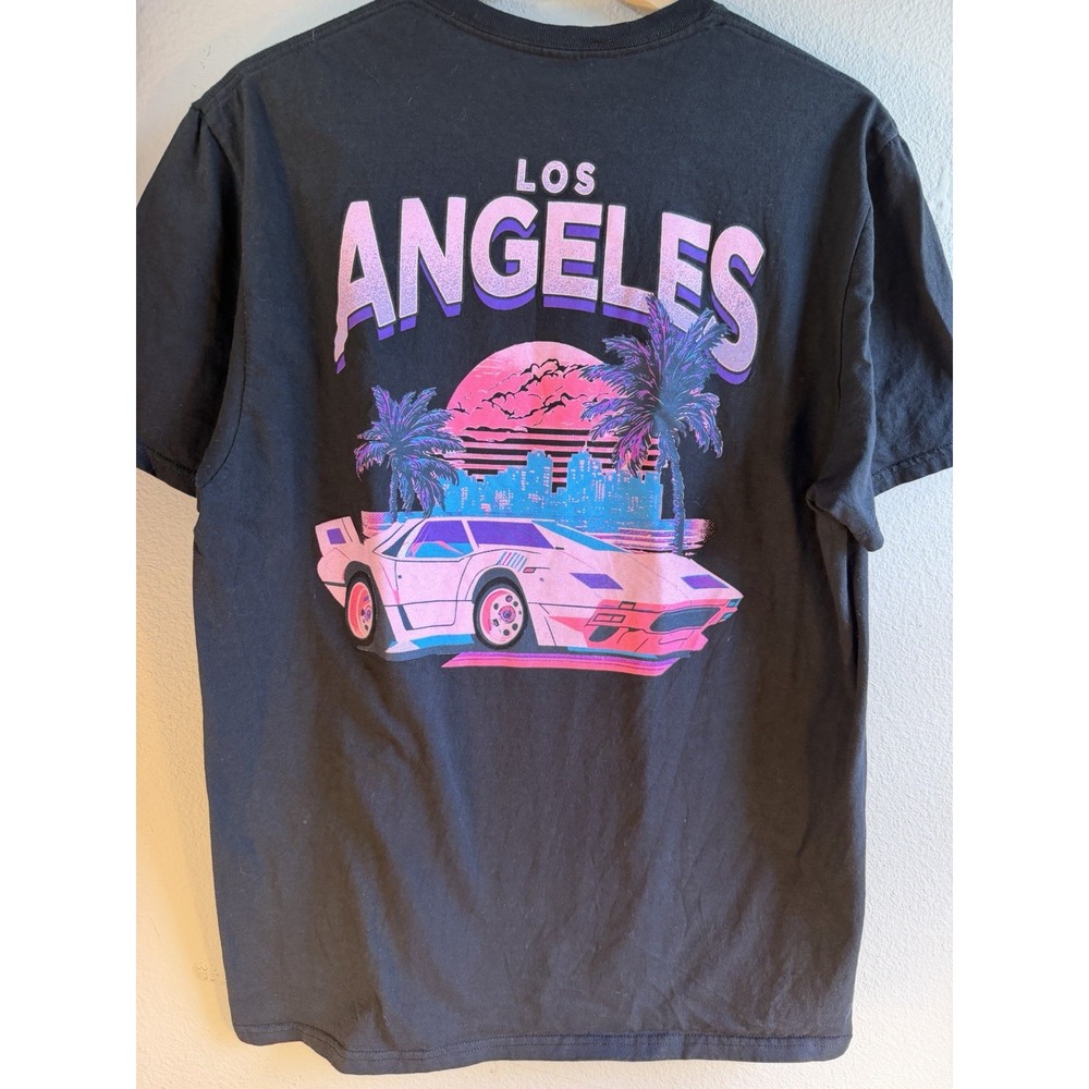 Bowery Supply Co Men's Large Black T-Shirt Los Angeles Sunset Synthwave Car